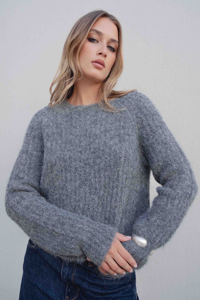 Pull doux gris chiné